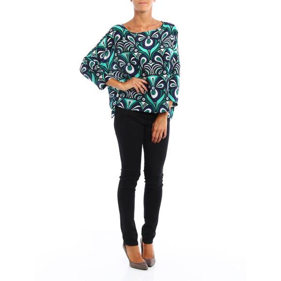 Missoni 3/4 Sleeve Multicolor Paisley Silk Printed Round Neck Blouse Size Small - Picture 2 of 12